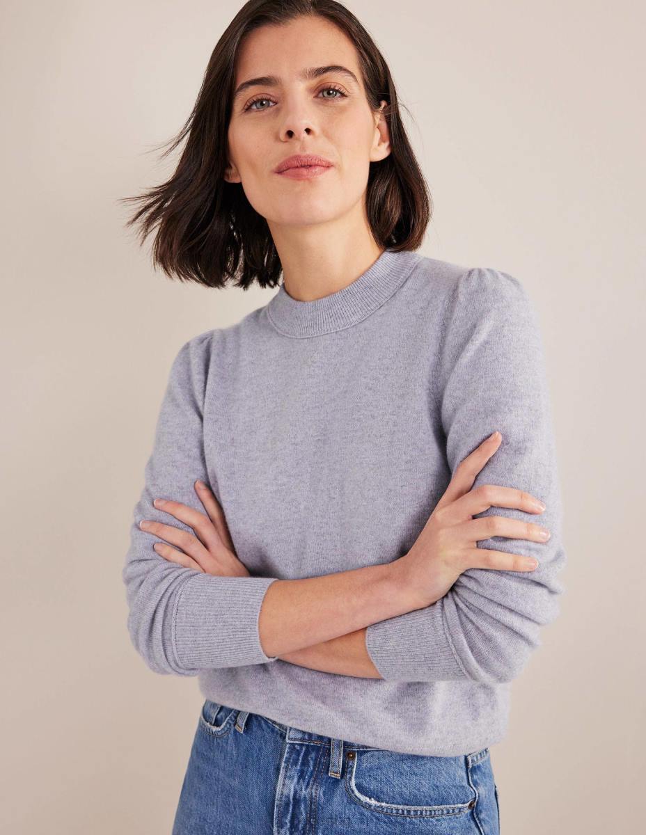 облекло Boden пуф кашмирен пуф през рамо син меланж Жени LL682239