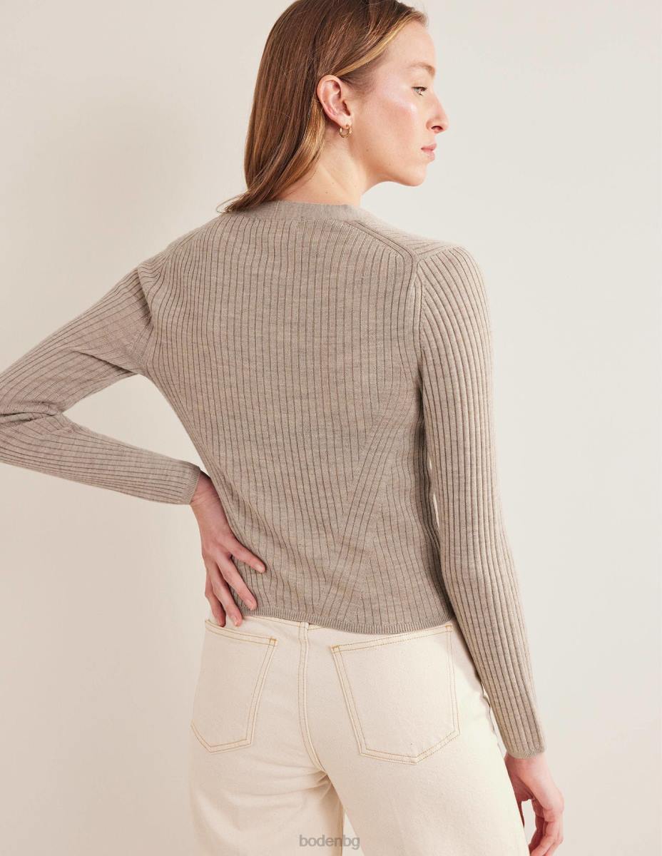 облекло Boden оребрена мериносова жилетка чинчила меланж Жени LL682441