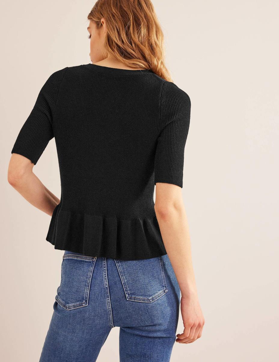 облекло Boden оребрена жилетка с пеплум черен Жени LL68951