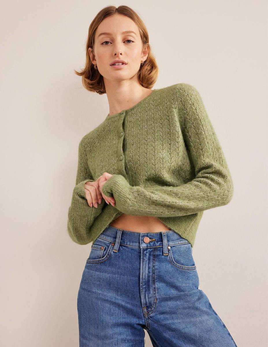 облекло Boden жилетка с дълъг ръкав Pointelle каменно зелено Жени LL681369