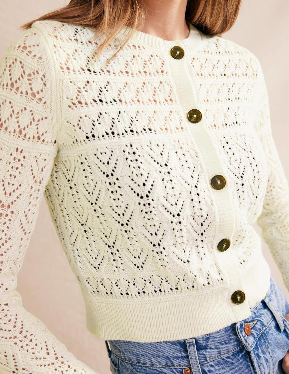 облекло Boden памучна жилетка Pointelle топла слонова кост Жени LL681418