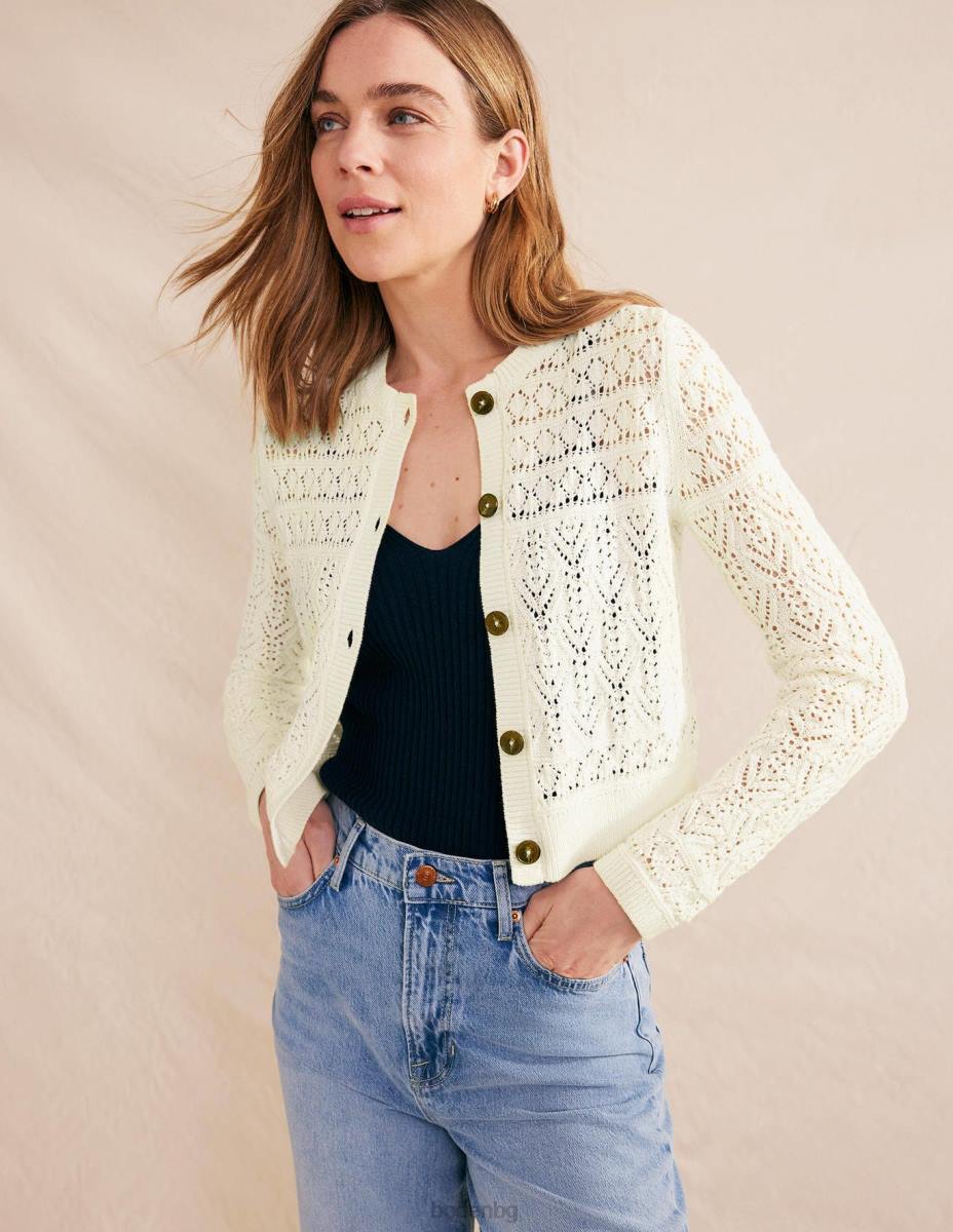 облекло Boden памучна жилетка Pointelle топла слонова кост Жени LL681418