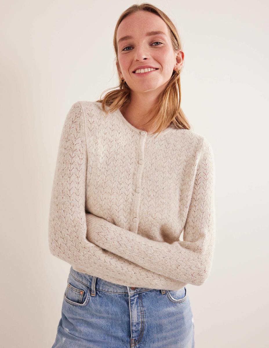 облекло Boden жилетка с дълъг ръкав Pointelle меланж от овесени ядки Жени LL682145