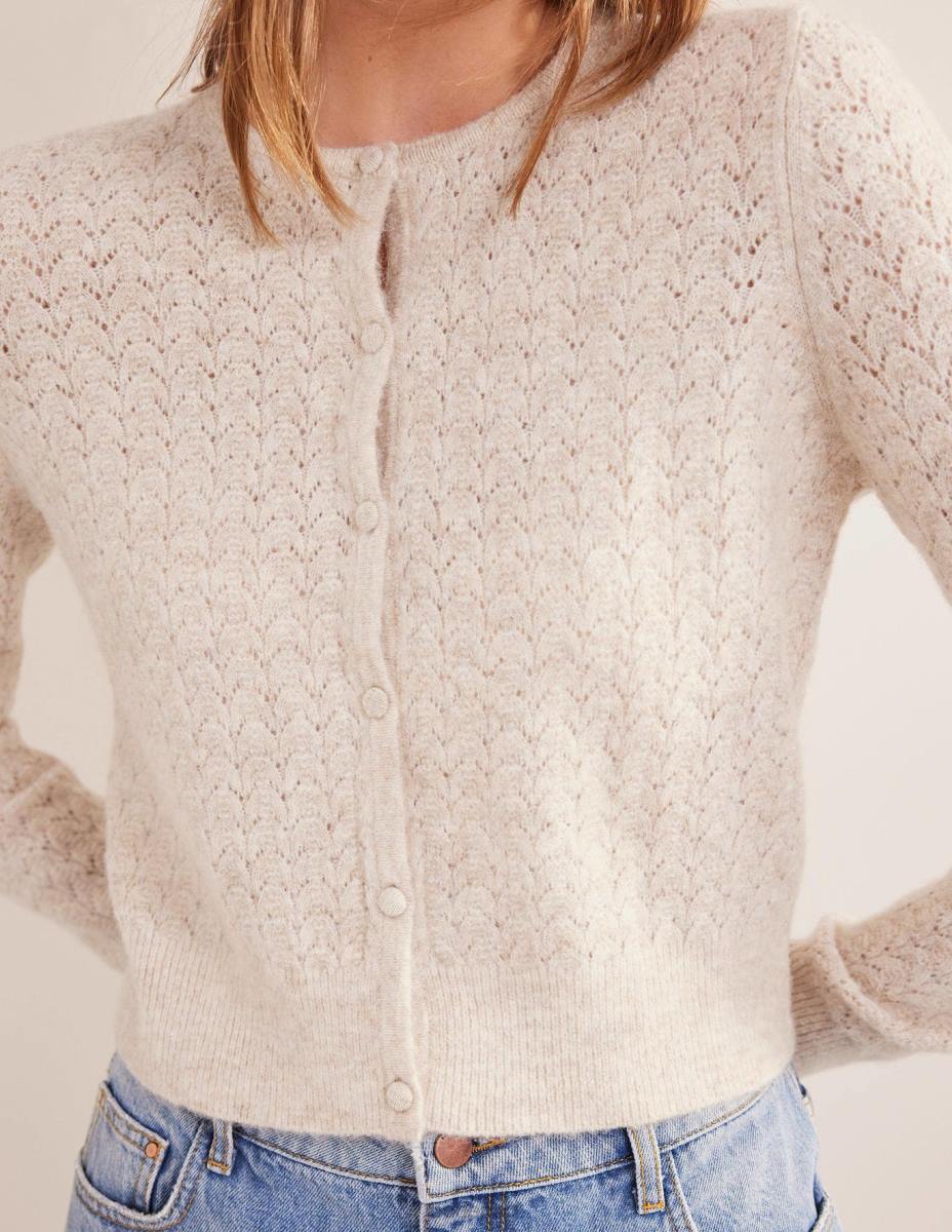 облекло Boden жилетка с дълъг ръкав Pointelle меланж от овесени ядки Жени LL682145