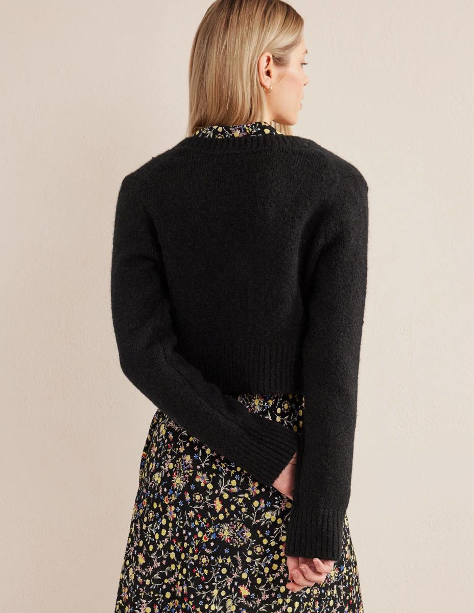 облекло Boden пухкав изрязан пуловер с v-образно деколте черен Жени LL681707