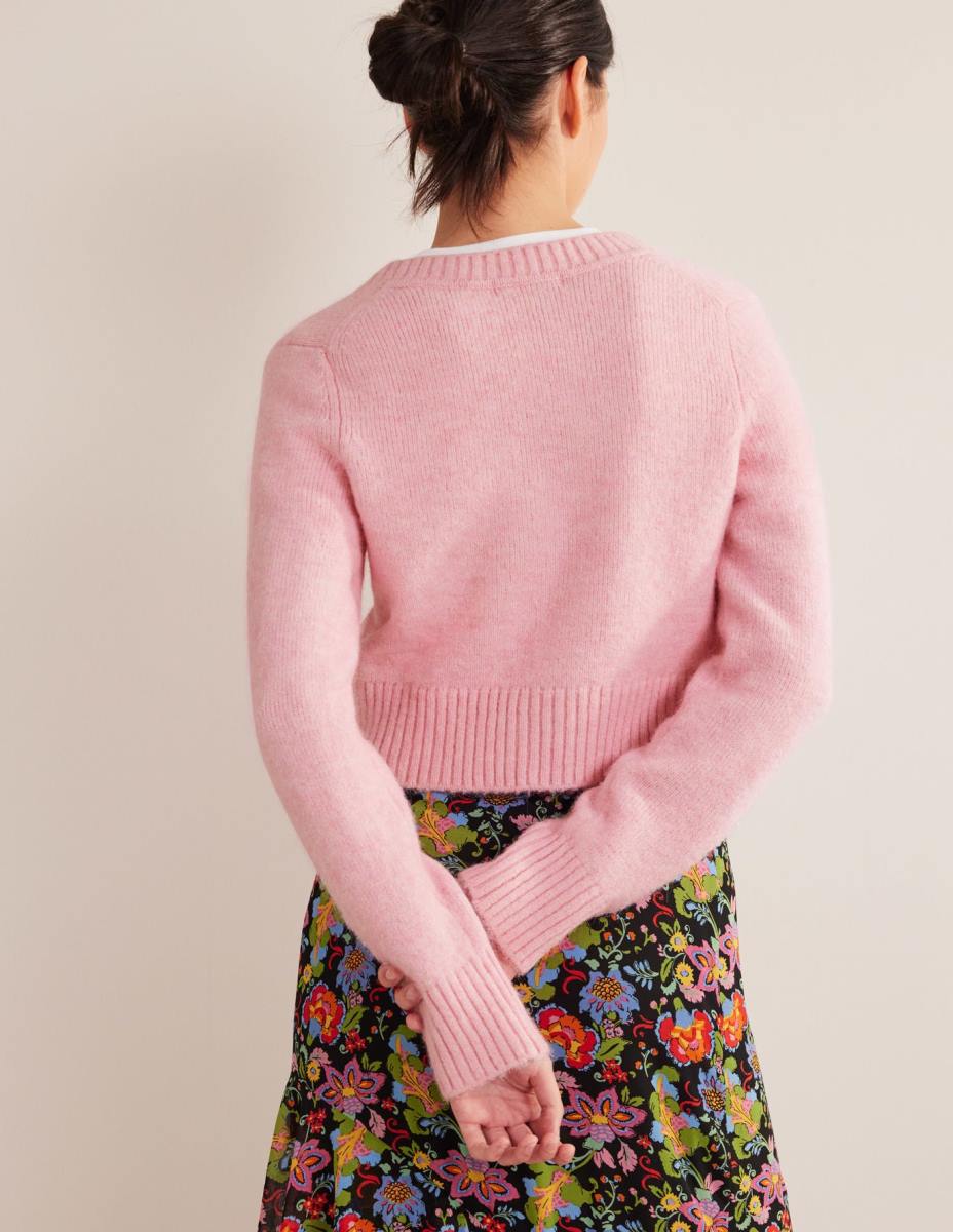 облекло Boden пухкав изрязан пуловер с v-образно деколте камея розово Жени LL681743