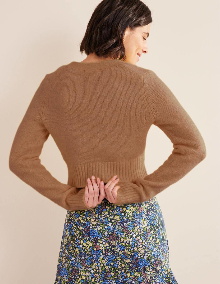 облекло Boden пухкава жилетка с v-образно деколте камилски меланж Жени LL681817