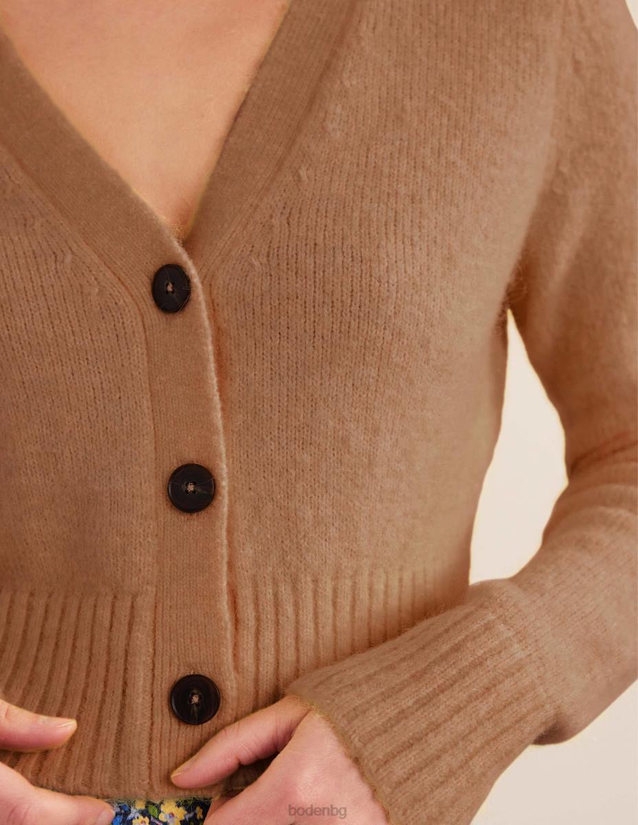 облекло Boden пухкава жилетка с v-образно деколте камилски меланж Жени LL681817