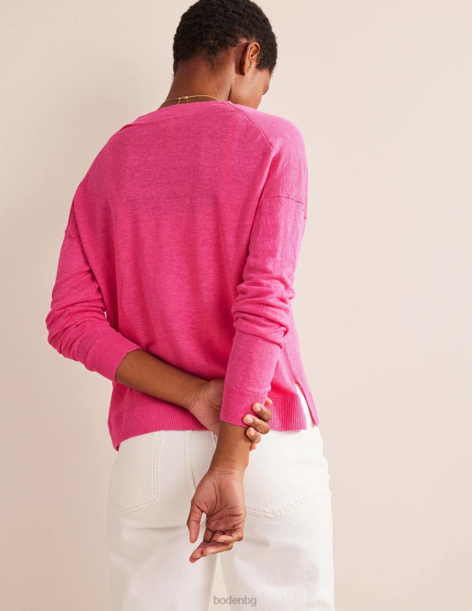 облекло Boden ленена жилетка с v-образно деколте фестивално розово Жени LL682004