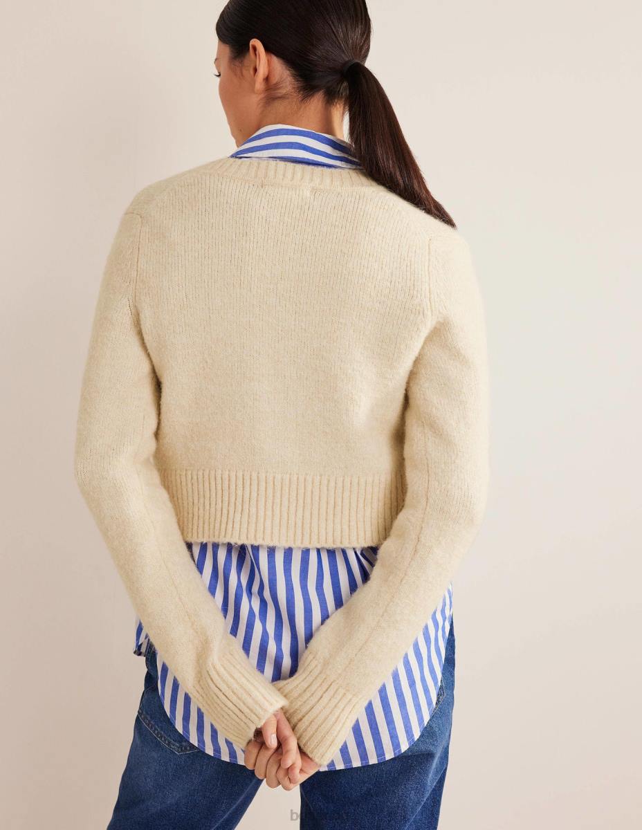 облекло Boden пухкав изрязан пуловер с v-образно деколте въже Жени LL682074