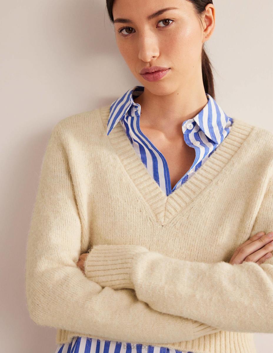 облекло Boden пухкав изрязан пуловер с v-образно деколте въже Жени LL682074