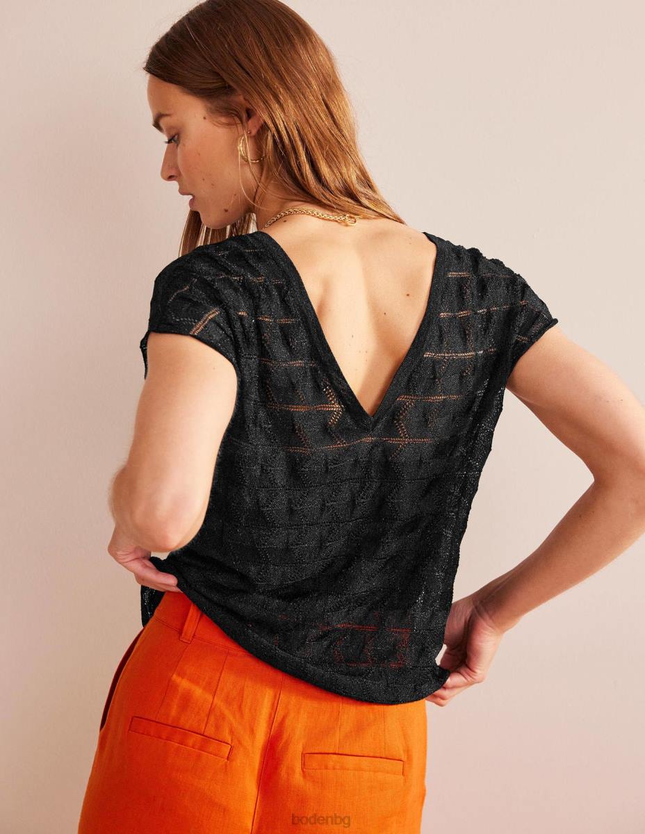 облекло Boden трикотажен плажен топ с v-образно деколте черен металик Жени LL68626