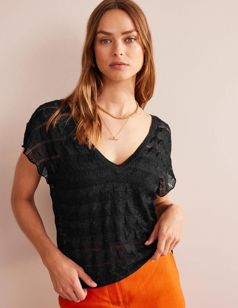 облекло Boden трикотажен плажен топ с v-образно деколте черен металик Жени LL68626