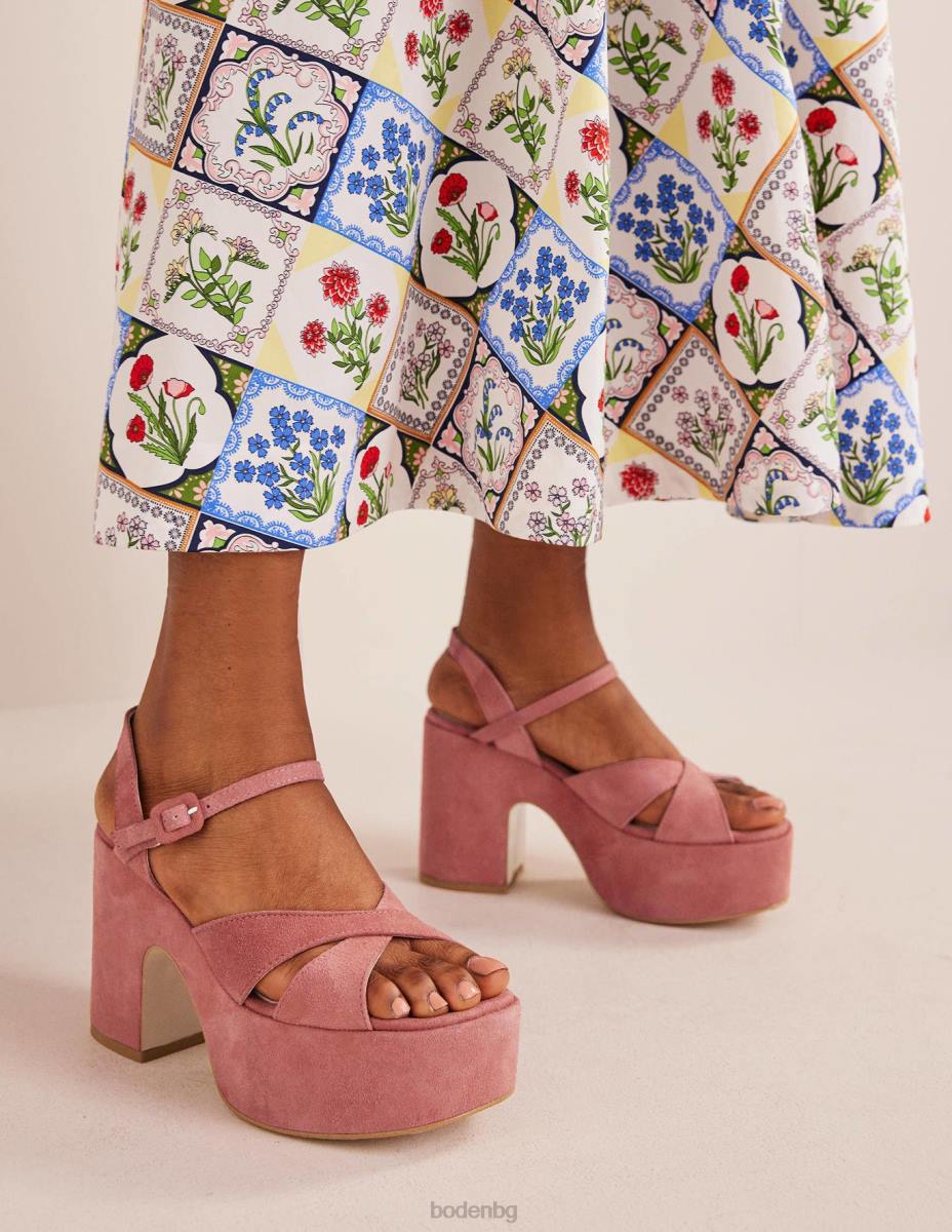 обувки Boden клинове на платформа с кръстосана лента руж велур Жени LL68726