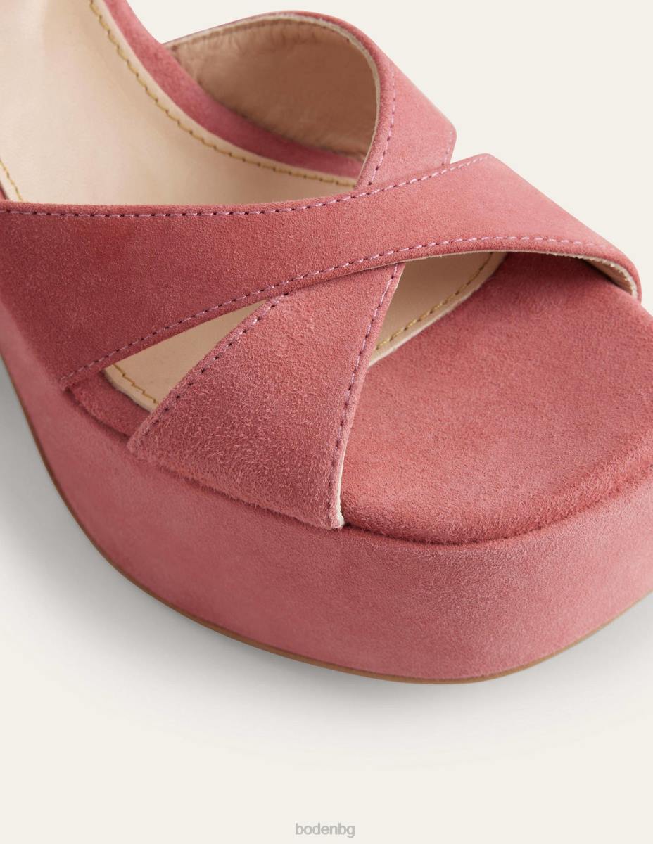 обувки Boden клинове на платформа с кръстосана лента руж велур Жени LL68726