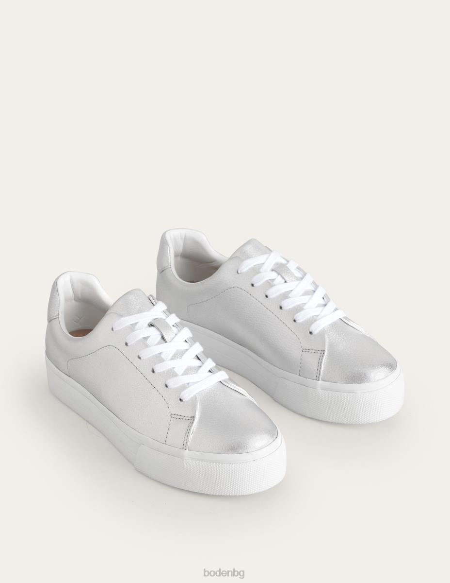 обувки Boden кецове с плоска форма сребърна струпана кожа Жени LL68687