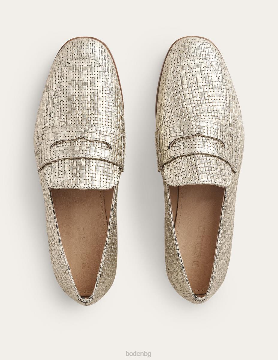 обувки Boden мокасини от тъкана кожа кожа със златен ефект Жени LL682328