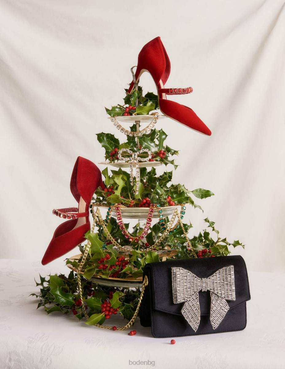 обувки Boden кортове с ток с червена кристална каишка коледна звезда Жени LL682384