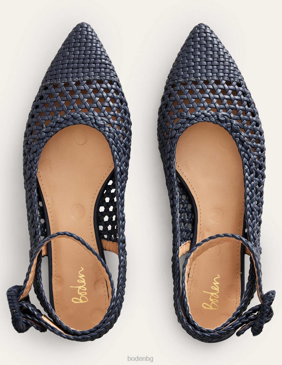 обувки Boden заострени обувки с каишка на глезена ефрейторска синя тъкана кожа Жени LL682297