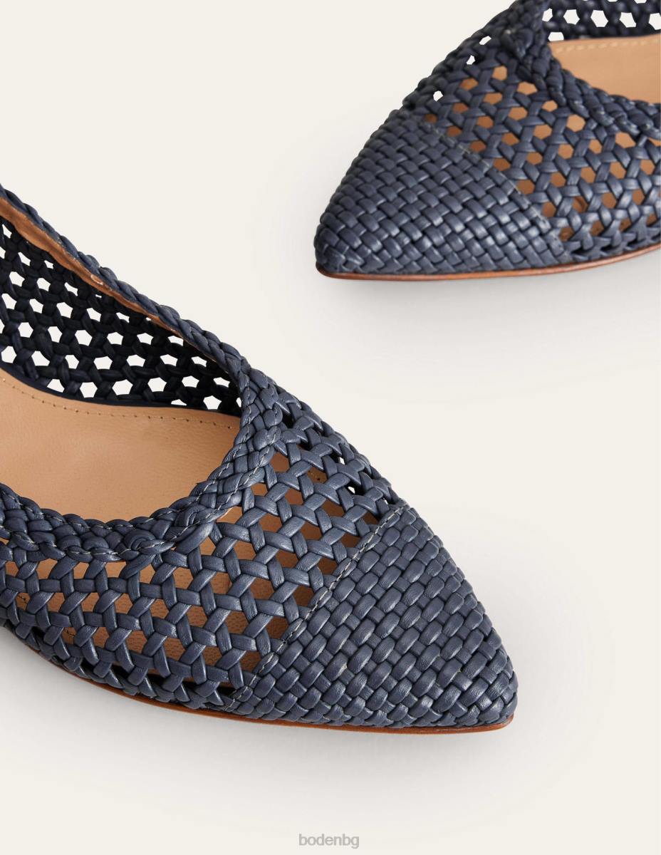 обувки Boden заострени обувки с каишка на глезена ефрейторска синя тъкана кожа Жени LL682297