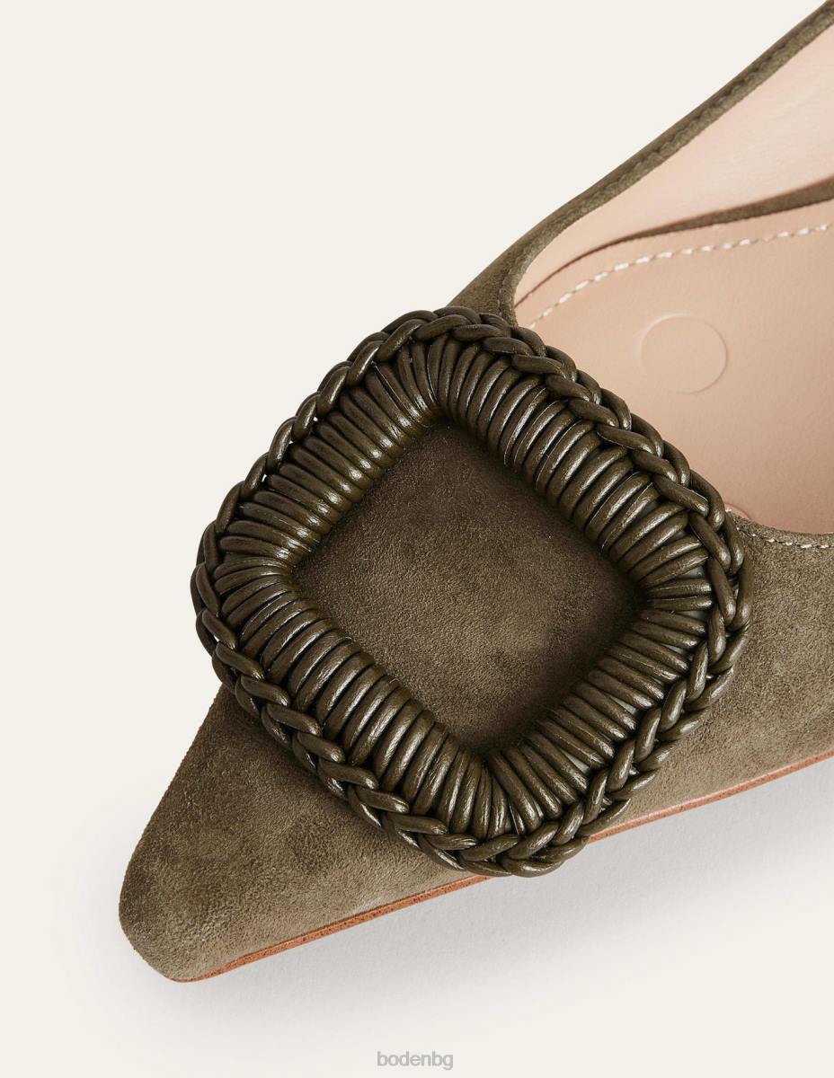обувки Boden заострени балетни апартаменти наситен маслинен велур Жени LL682376