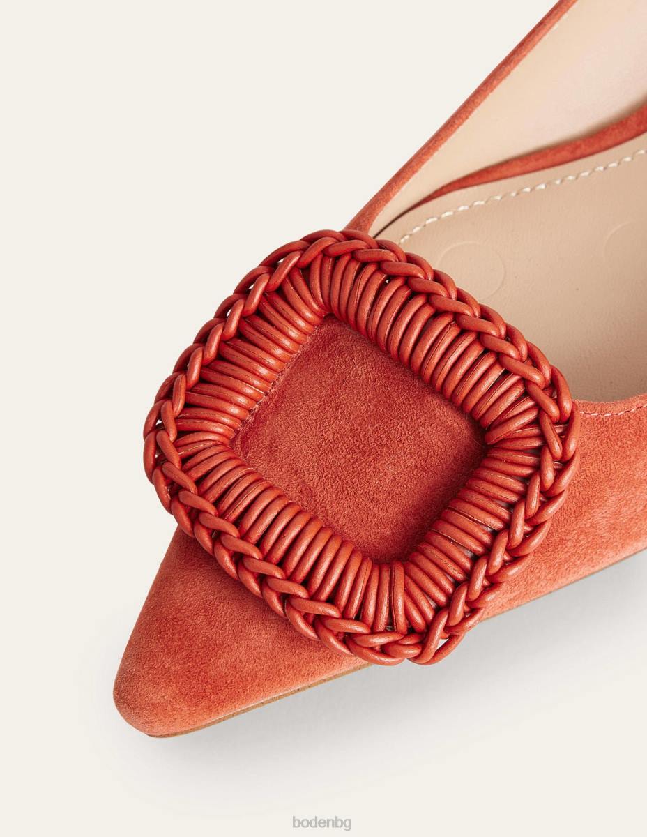 обувки Boden заострени балетни апартаменти доматен велур Жени LL682608