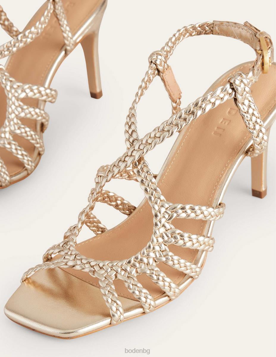 обувки Boden тъкани сандали с ток с много ремъци злато Жени LL682294