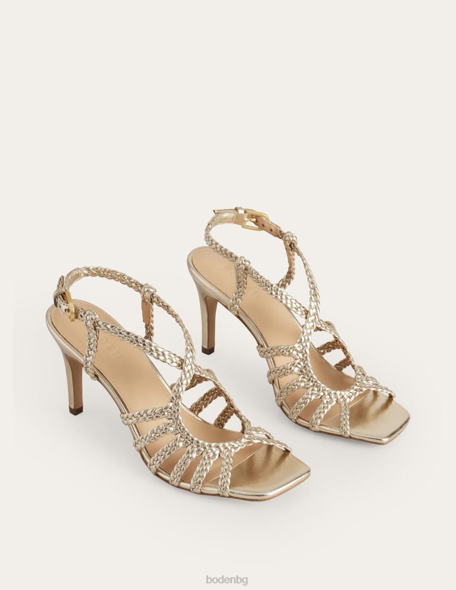 обувки Boden тъкани сандали с ток с много ремъци злато Жени LL682294