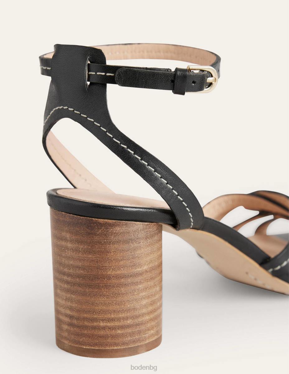 обувки Boden сандали с ток с много каишки Черна кожа Жени LL682331