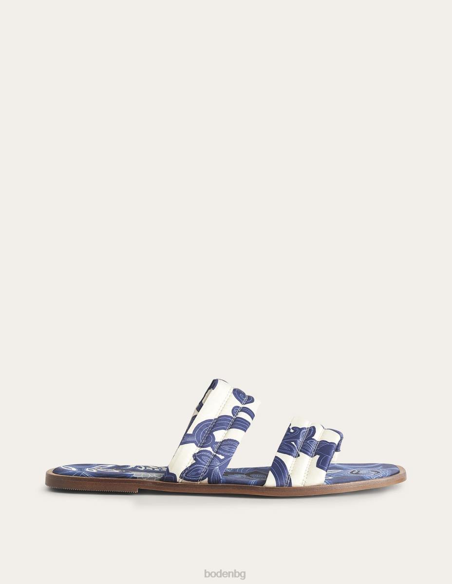 обувки Boden сатенени плъзгащи се сандали с принт синя панделка и пейсли вихър Жени LL682335