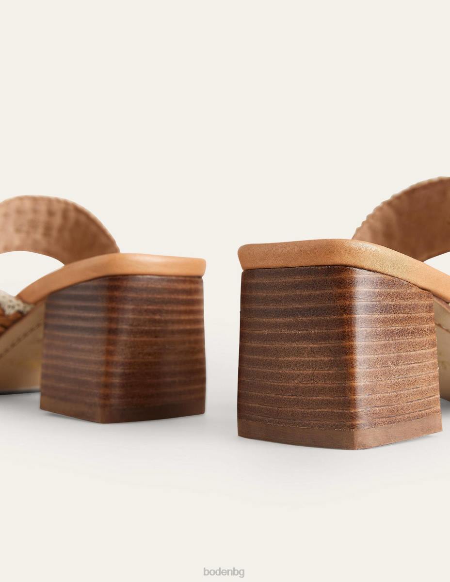 обувки Boden сандали с плетени каишки на ток жълтокафява тъкана кожа Жени LL682348