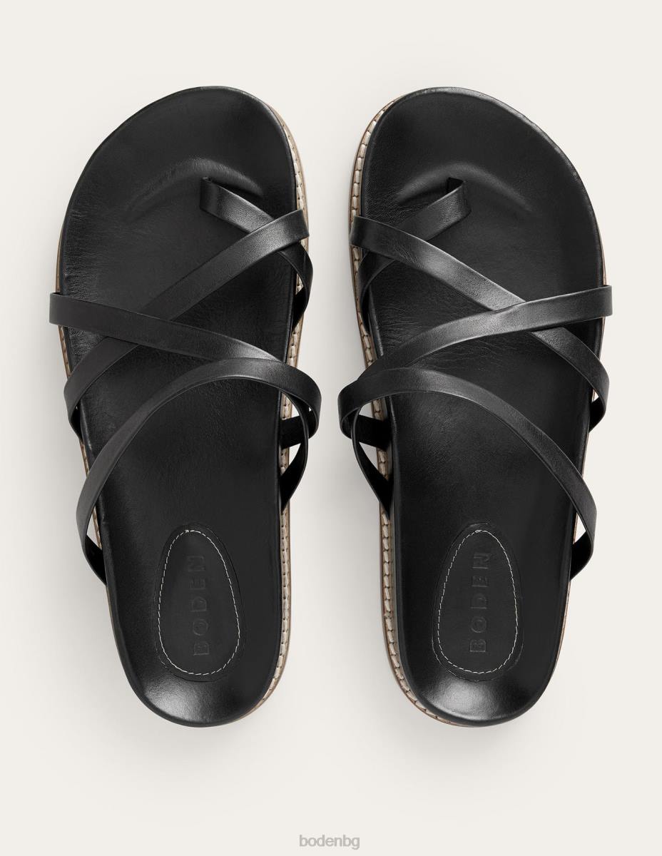 обувки Boden плоски сандали с много каишки Черна кожа Жени LL682351