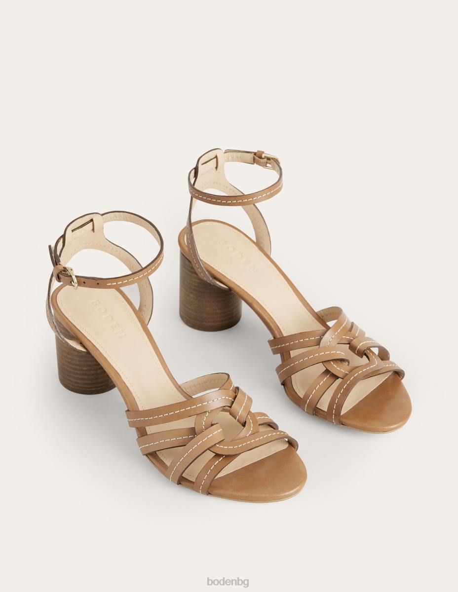 обувки Boden сандали с ток с много каишки кафява кожа Жени LL682602
