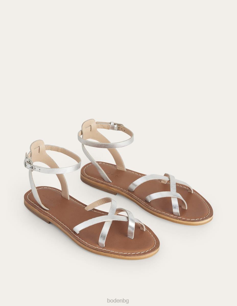 обувки Boden лесен плосък сандал сребриста метална кожа Жени LL682604