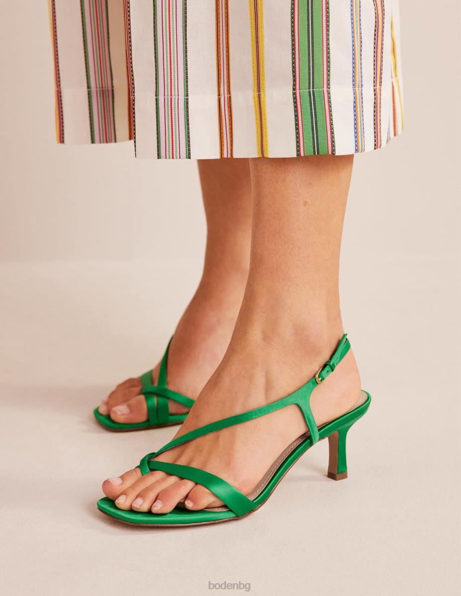 обувки Boden сатенени сандали на нисък ток зелен пипер Жени LL68693