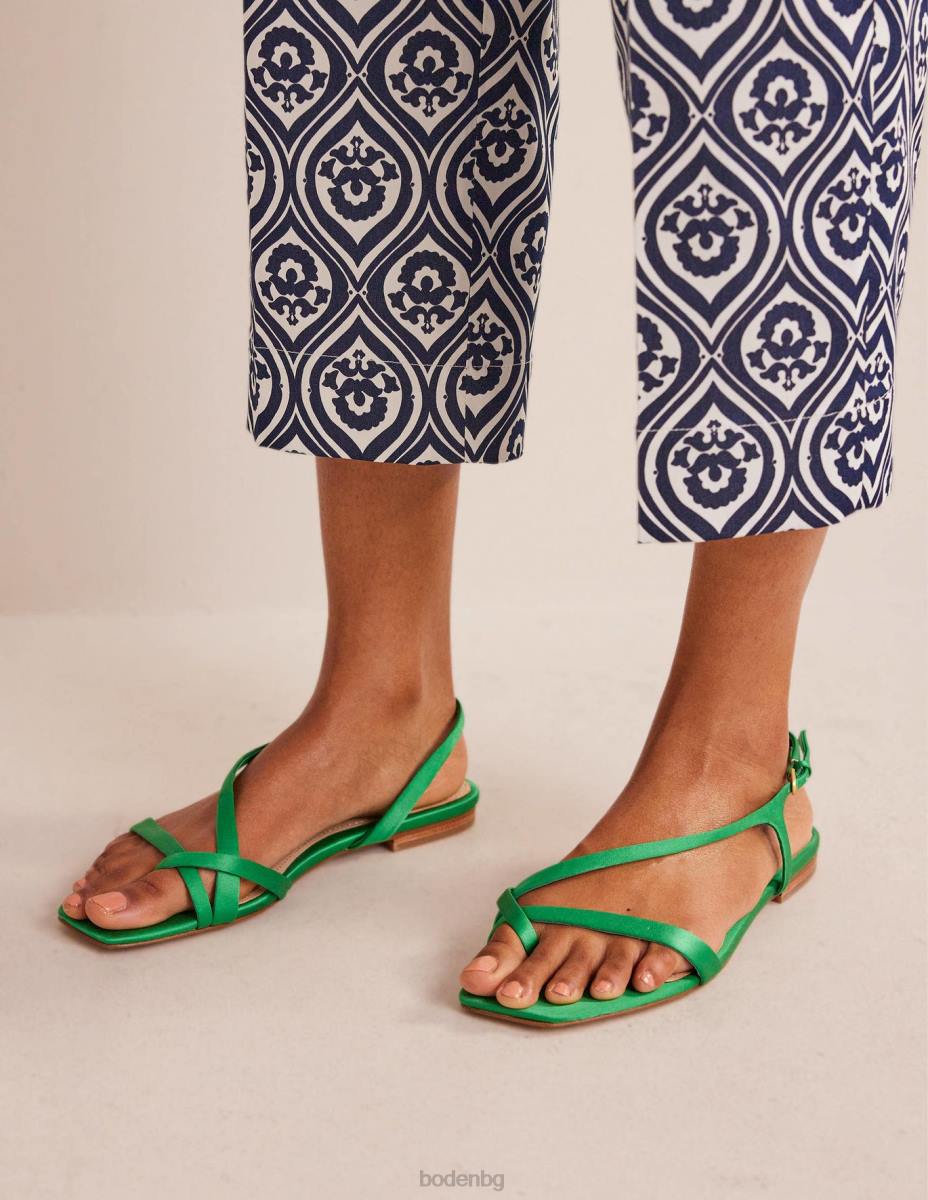 обувки Boden сатенени плоски сандали с халки ярко зелен сатен Жени LL68699