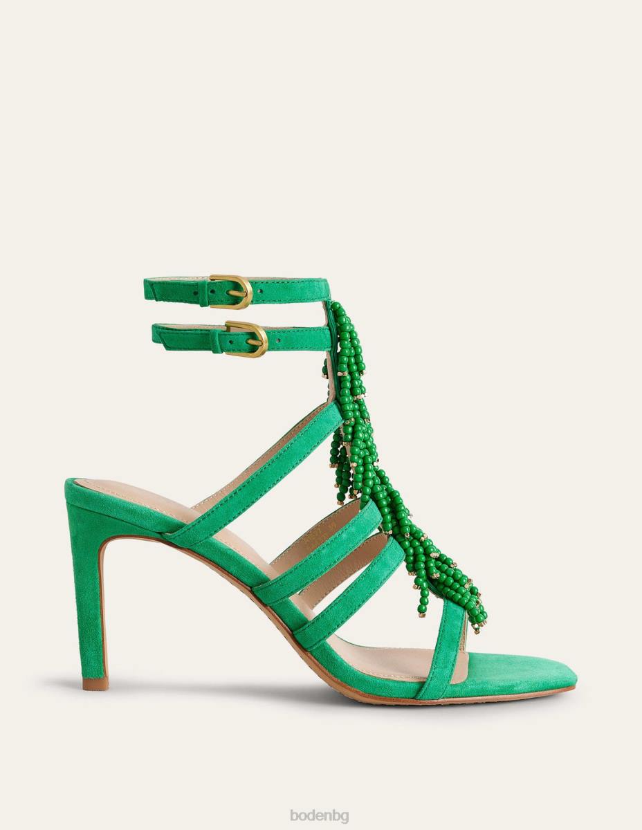 обувки Boden сандали с ток с мъниста наситено изумрудено зелено Жени LL68708