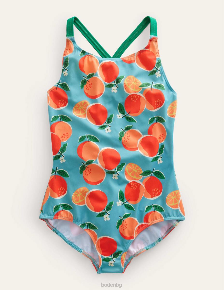 облекло Boden бански с щампа с кръстосана гръб аква сини портокали бебе LL683304