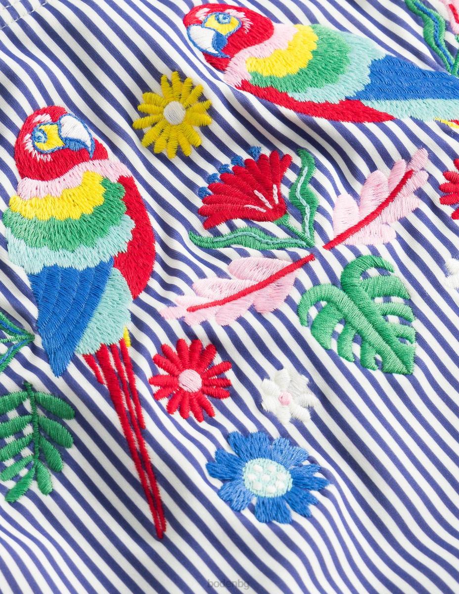 облекло Boden бродиран бански костюм десен борд ивица слонова кост и папагал бебе LL683333