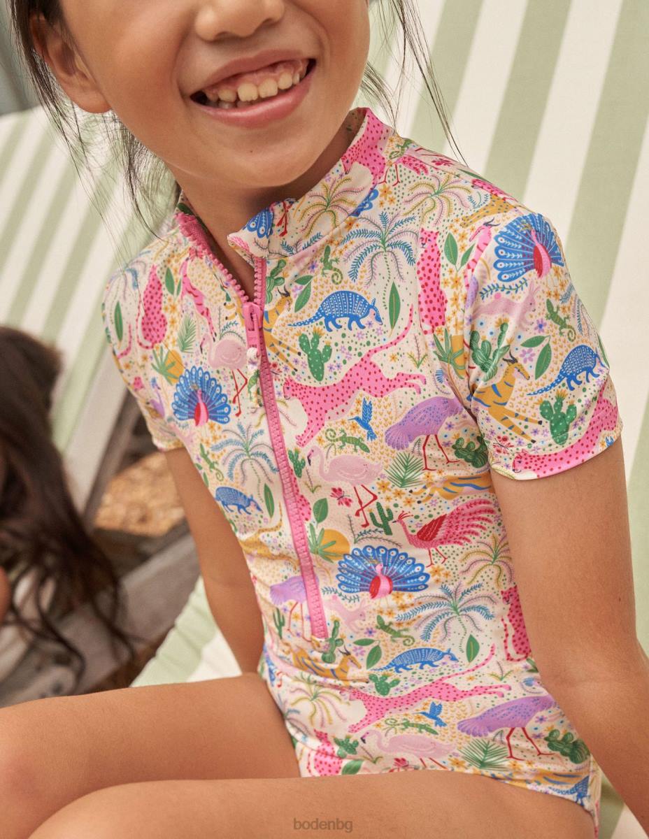 облекло Boden бански с къс ръкав многолеопардова джунгла бебе LL683449