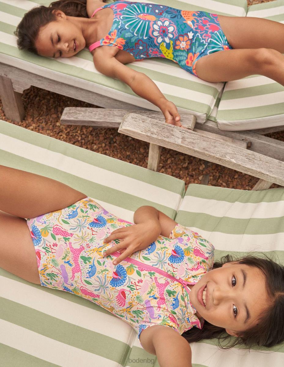 облекло Boden бански с къс ръкав многолеопардова джунгла бебе LL683449