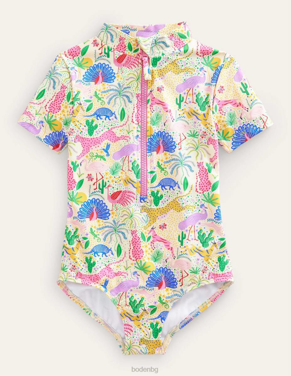 облекло Boden бански с къс ръкав многолеопардова джунгла бебе LL683449