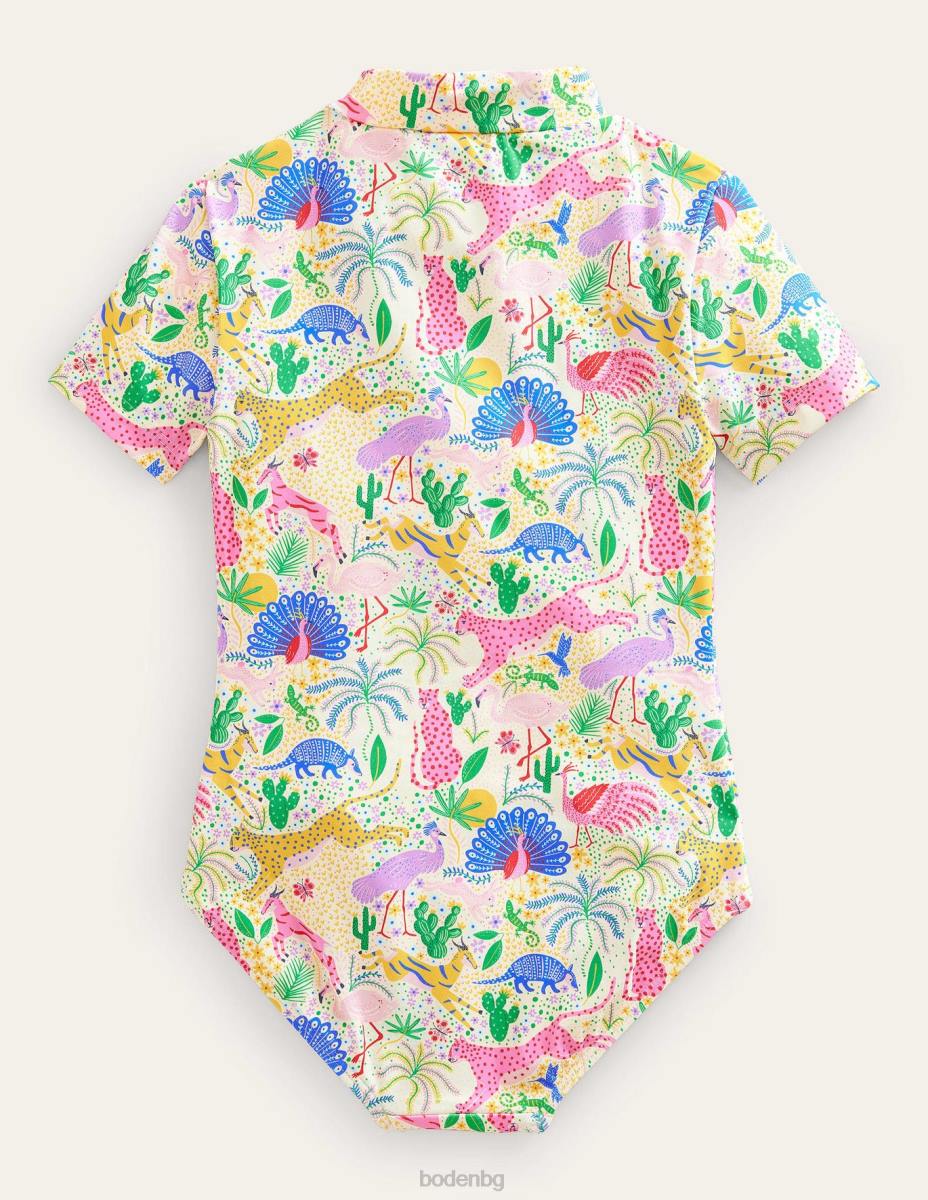 облекло Boden бански с къс ръкав многолеопардова джунгла бебе LL683449