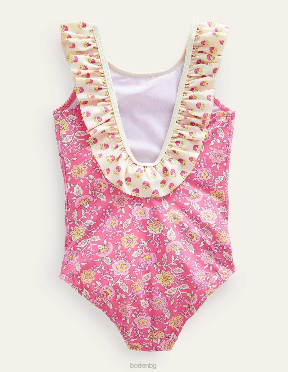 облекло Boden бански с волани прасковен пунш флорална лоза бебе LL683458