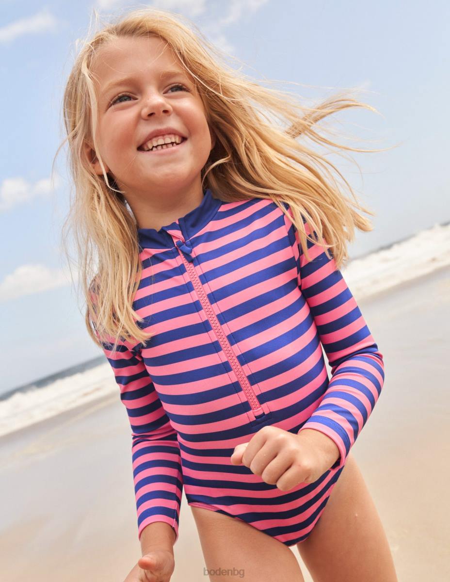 облекло Boden бански с дълъг ръкав азелия и синя ивица бебе LL68438