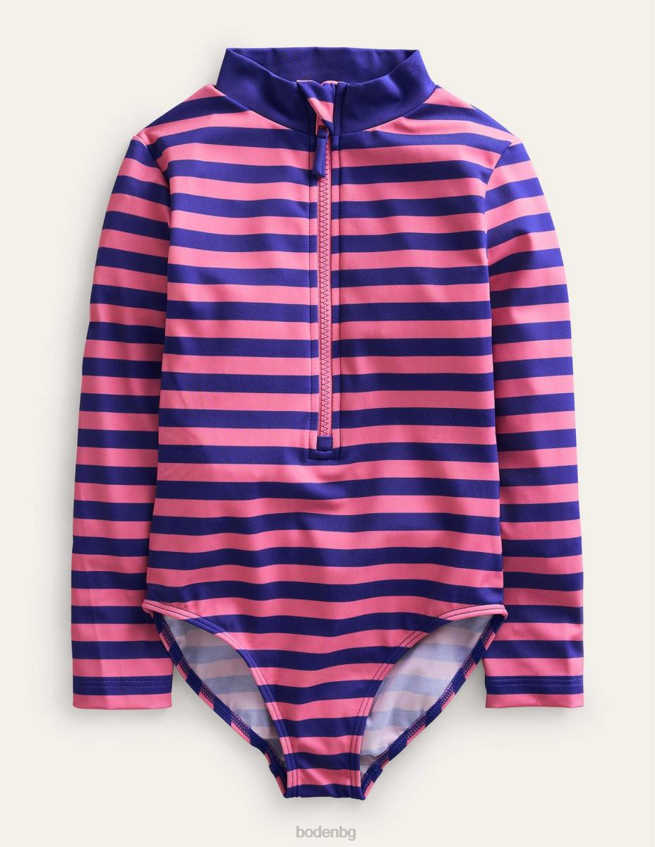 облекло Boden бански с дълъг ръкав азелия и синя ивица бебе LL68438