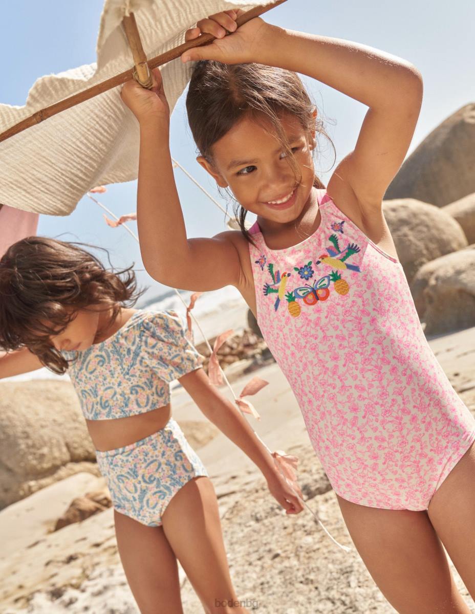 облекло Boden бродиран бански костюм фестивал розова лятна лоза бебе LL68441