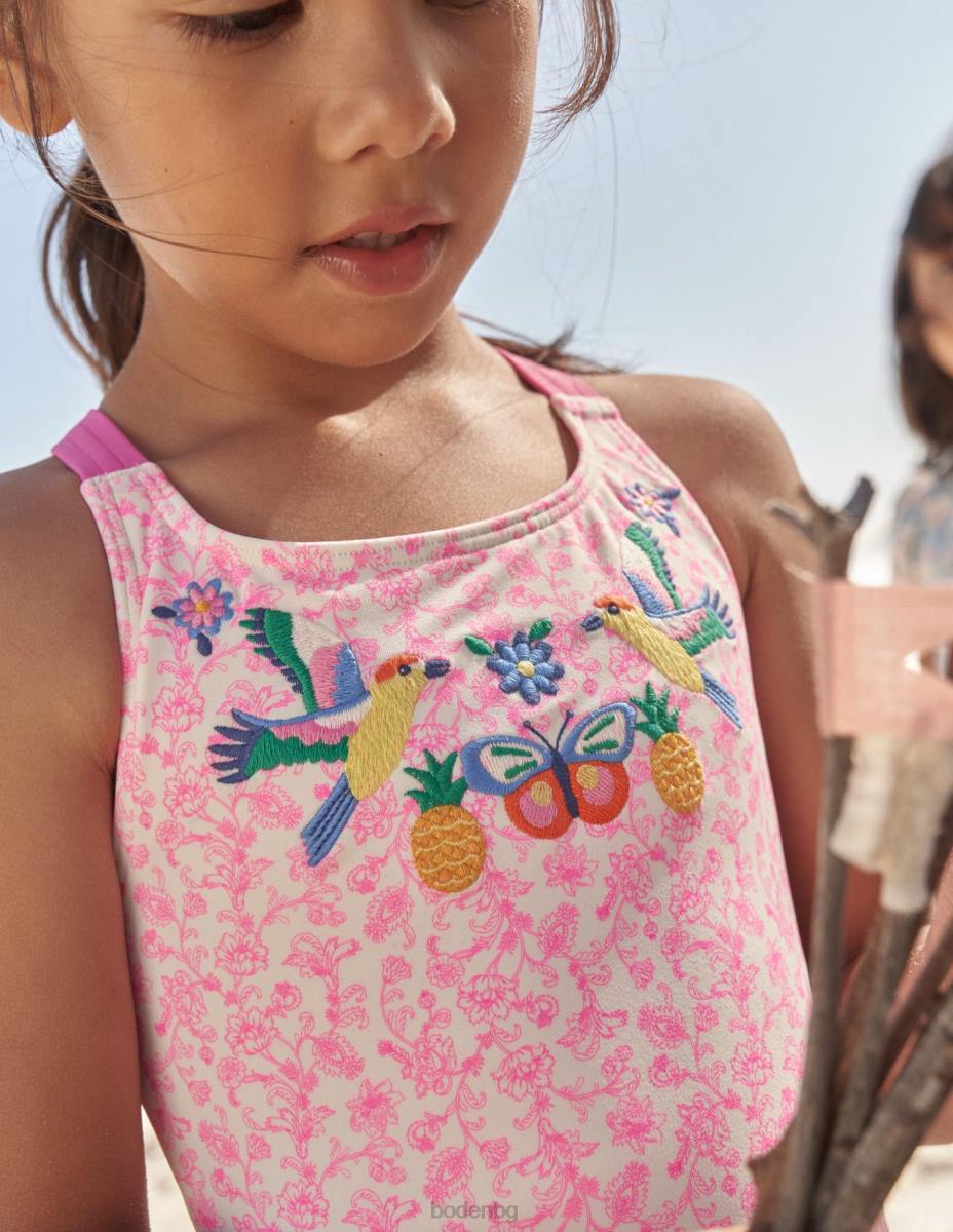 облекло Boden бродиран бански костюм фестивал розова лятна лоза бебе LL68441