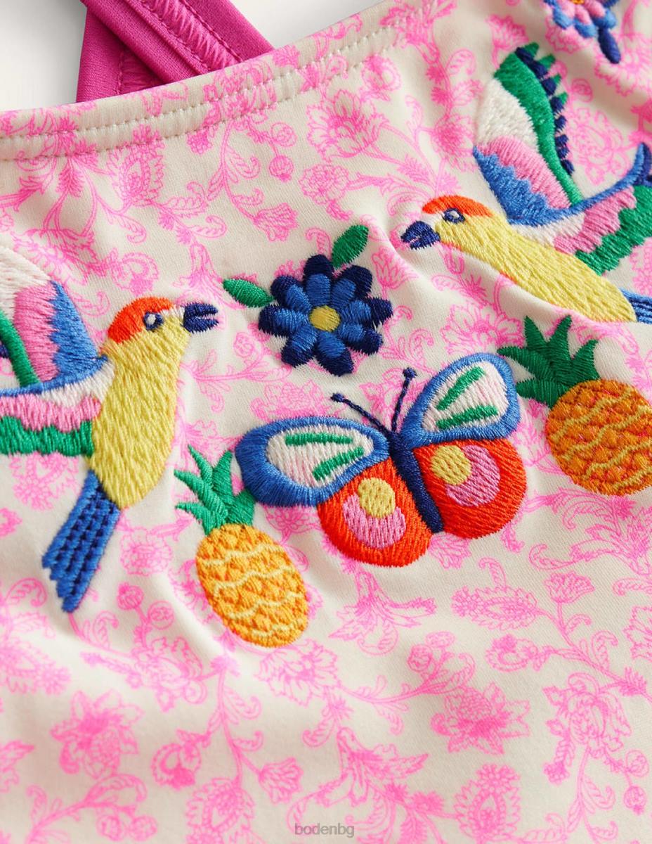 облекло Boden бродиран бански костюм фестивал розова лятна лоза бебе LL68441