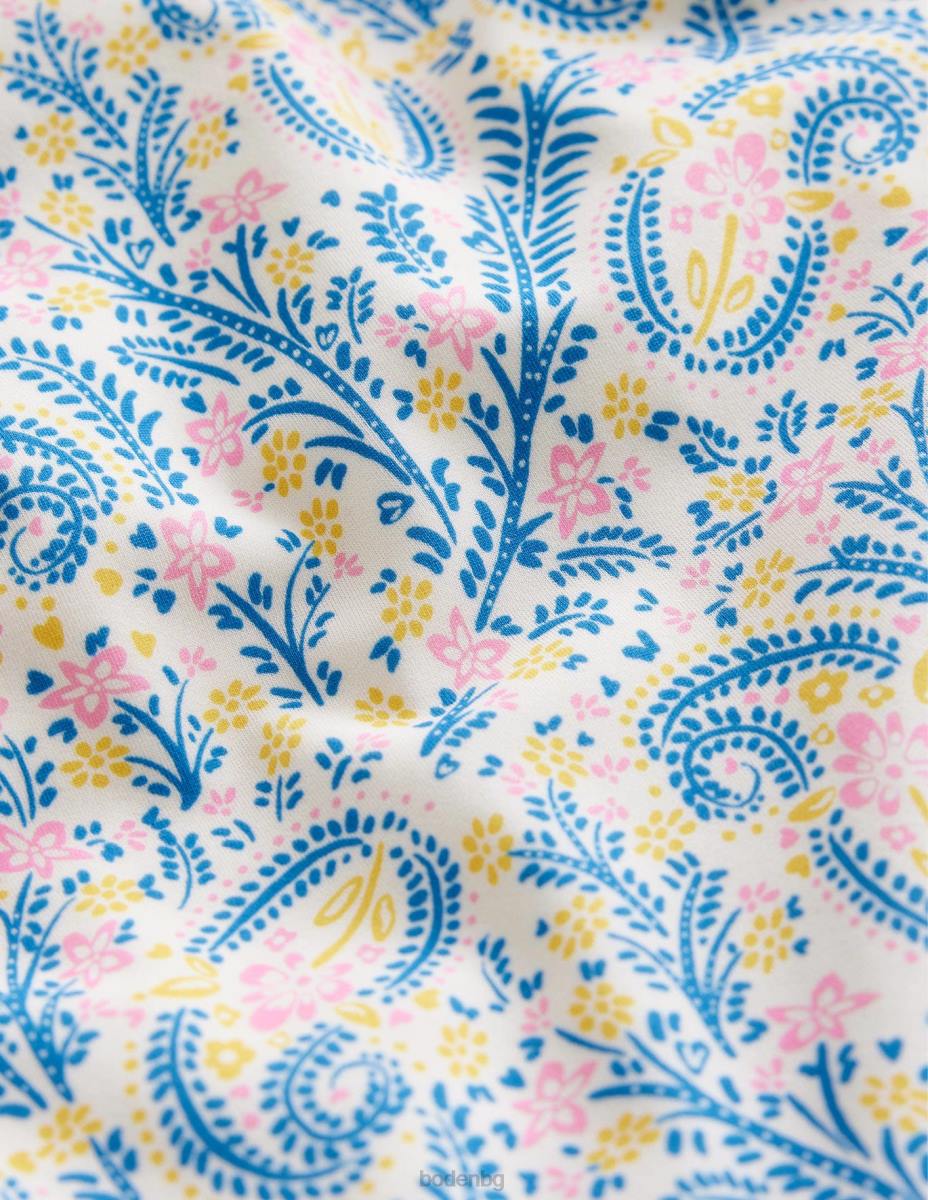 облекло Boden щампован бански с издути ръкави пейсли от слонова кост бебе LL68444